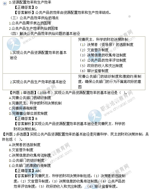 2014年中級(jí)經(jīng)濟(jì)師考試財(cái)政稅收精講：資源配置職能