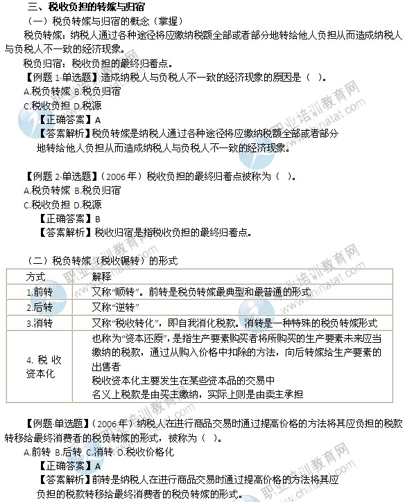 2014年中級經(jīng)濟(jì)師考試財政稅收精講：稅收負(fù)擔(dān)的轉(zhuǎn)嫁與歸宿