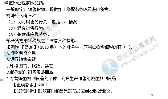 2014年中級(jí)經(jīng)濟(jì)師考試財(cái)政稅收精講：增值稅的征稅范圍