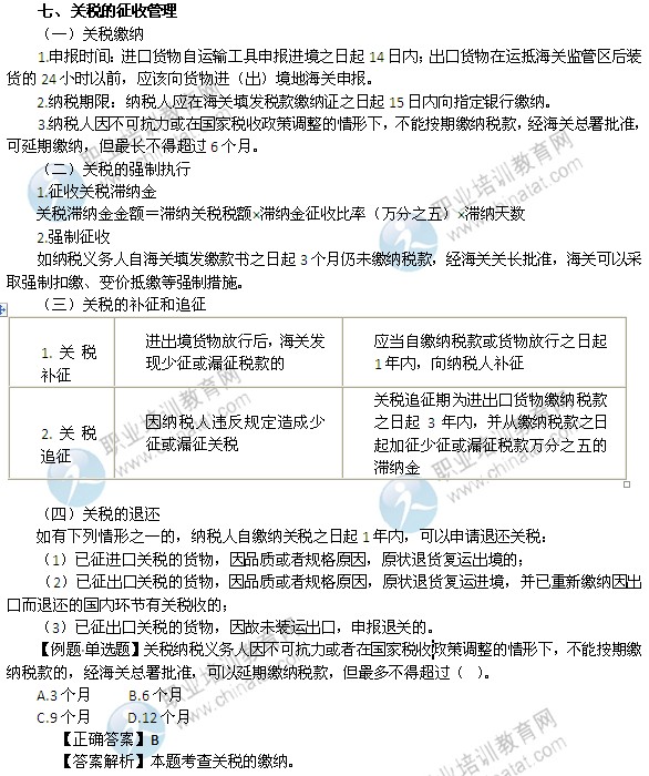 2014年中級經(jīng)濟師考試財政稅收精講：關(guān)稅的征收管理