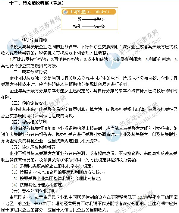 2014年中級經(jīng)濟(jì)師考試財政稅收精講：特別納稅調(diào)整