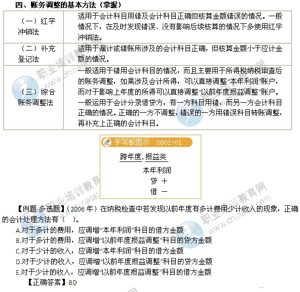 2014年中級經(jīng)濟師考試財政稅收精講：賬務調整的基本方法