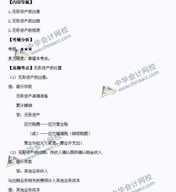 中級(jí)會(huì)計(jì)職稱(chēng)考試《中級(jí)會(huì)計(jì)實(shí)務(wù)》高頻考點(diǎn)：無(wú)形資產(chǎn)的處置