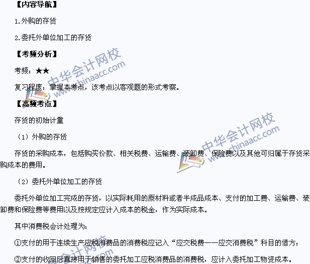 2015年中級會計職稱《中級會計實務(wù)》高頻考點：存貨的初始計量