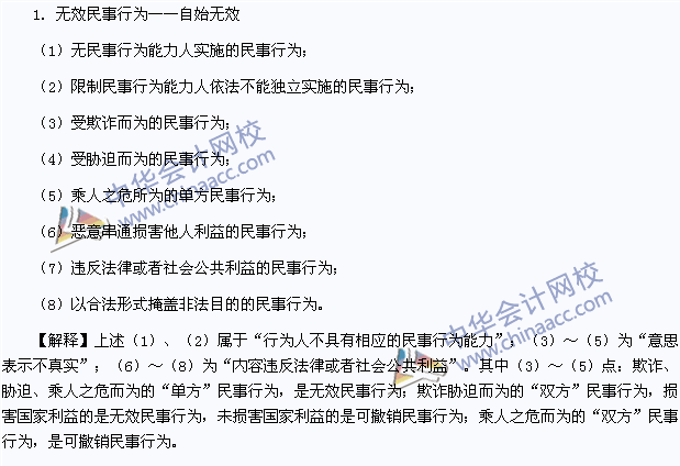 2015年注冊會計師《經(jīng)濟(jì)法》高頻考點：無效民事行為