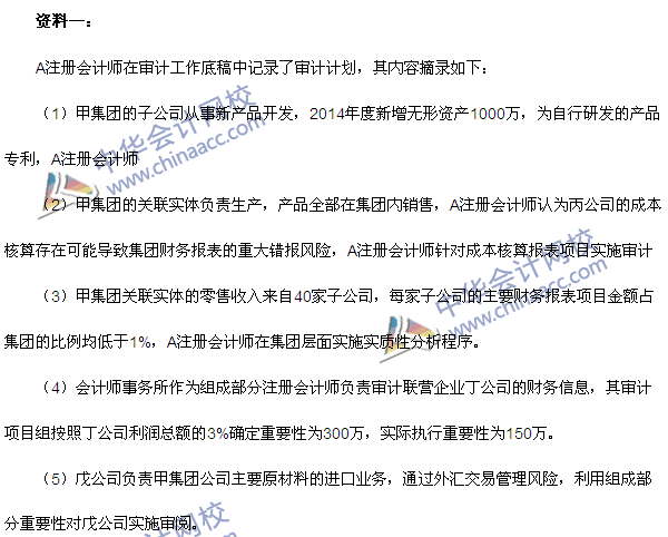 2015年注冊會計師《審計》綜合題及參考答案