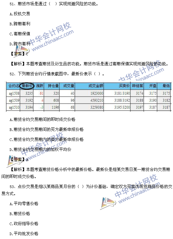 期貨從業(yè)資格考試《期貨基礎知識》樣卷單選題