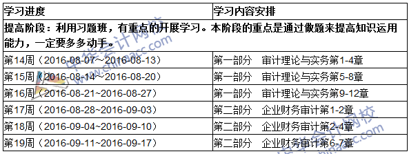 2016初級審計師《審計理論與實務(wù)》提高階段學習計劃表