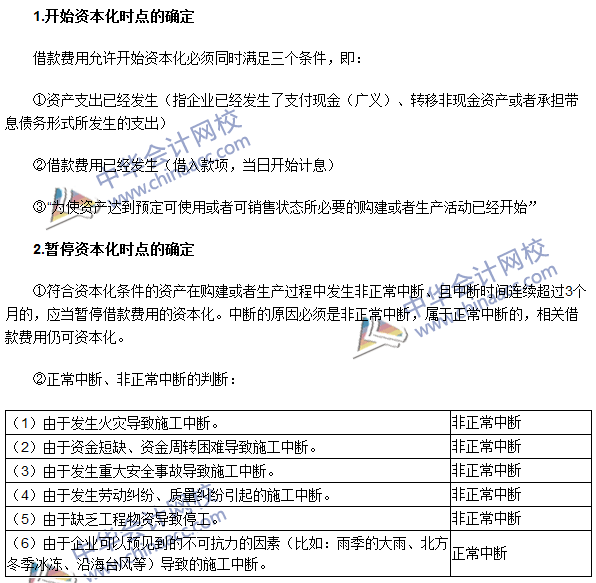 注會會計高頻考點：借款費用開始、暫停及停止資本化時點的確定