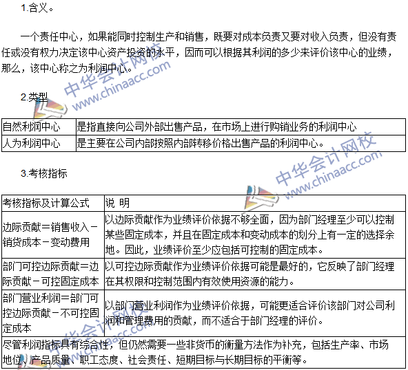 2016年注會考試《財(cái)管》高頻考點(diǎn)：利潤中心的業(yè)績評價(jià)