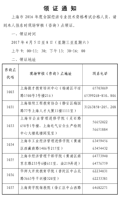 上海2016年經(jīng)濟師領(lǐng)證通知