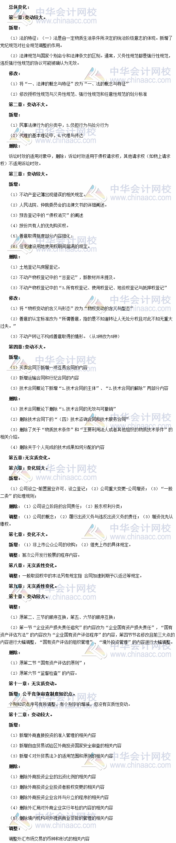 2017年注會考試《經(jīng)濟法》新教材總體變化情況