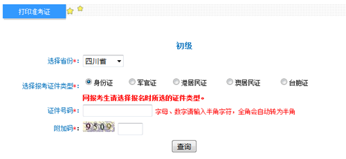 四川初級準考證打印入口