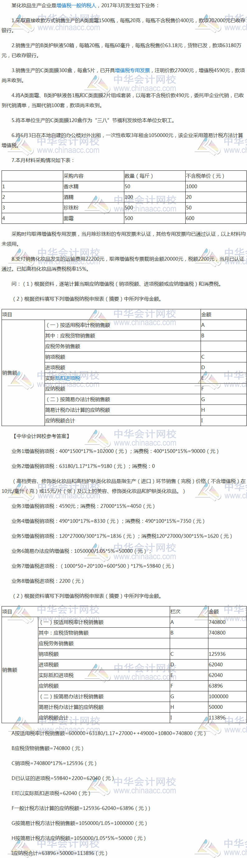 2017稅務師《涉稅服務實務》綜合題試題及參考答案（考生回憶版） 