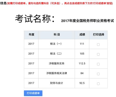 2017年稅務(wù)師考試一次性過5科學員成績單曝光