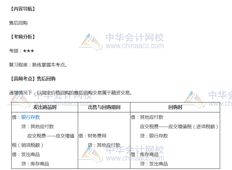 2018年《中級會計實務(wù)》高頻考點：售后回購