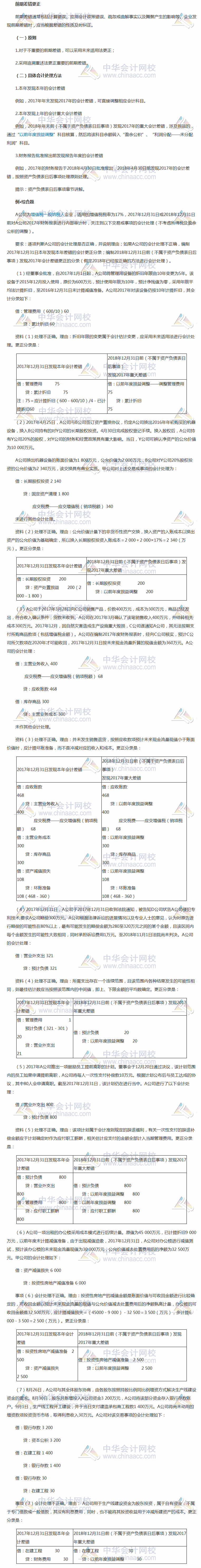 2018《中級會計(jì)實(shí)務(wù)》考前每日學(xué)習(xí)任務(wù)：前期差錯更正