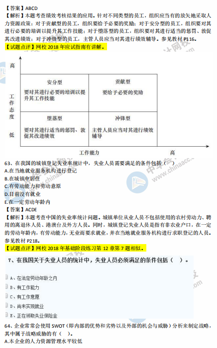 中級經(jīng)濟師人力2018年試題涉及考點對比【61-70題】