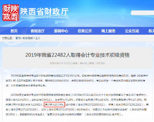 陜西省初級(jí)會(huì)計(jì)通過率