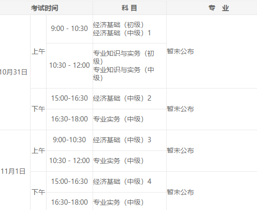 中級經(jīng)濟(jì)師考試時間