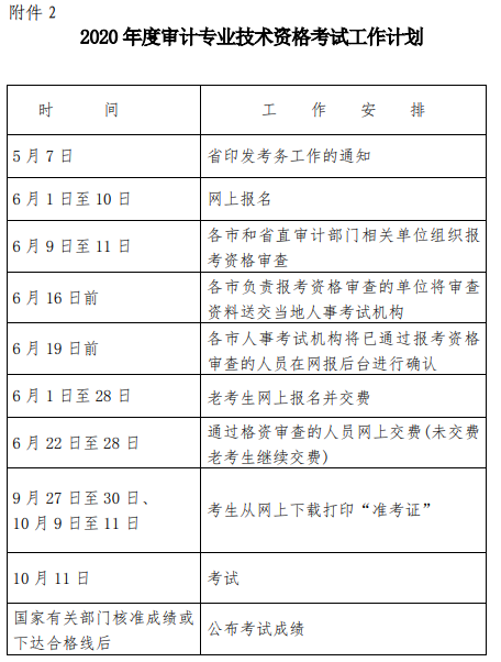 2020年審計專業(yè)技術(shù)資格考試工作計劃