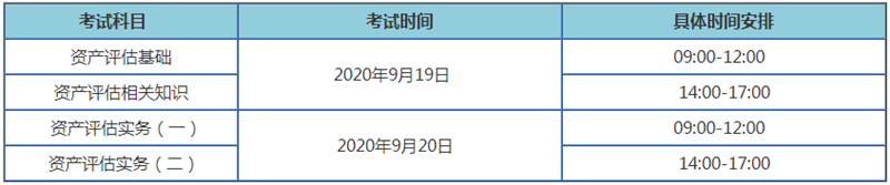 2020年資產(chǎn)評(píng)估師考試時(shí)間安排表