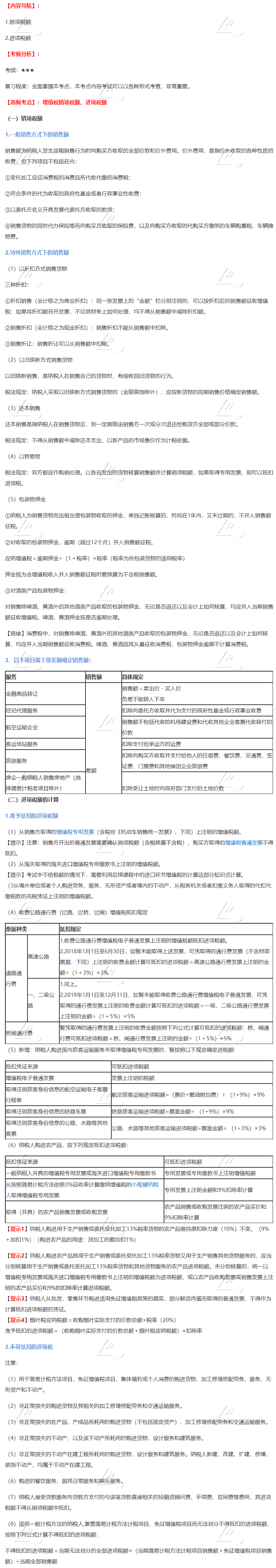 2020年注會《稅法》第二章高頻考點：增值稅銷項稅額、進項稅額