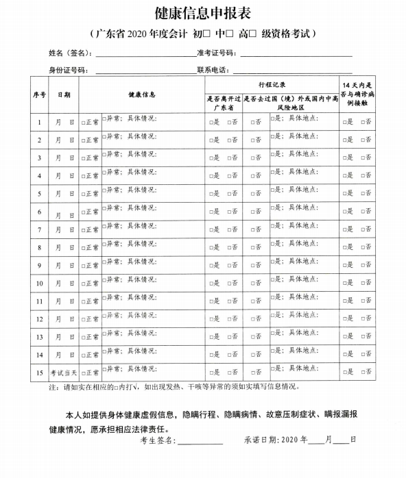 廣東佛山2020年度全國(guó)會(huì)計(jì)專業(yè)技術(shù)資格考試疫情防控告知書