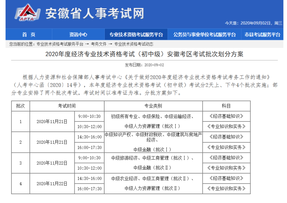 2020初中級經(jīng)濟(jì)師考試批次