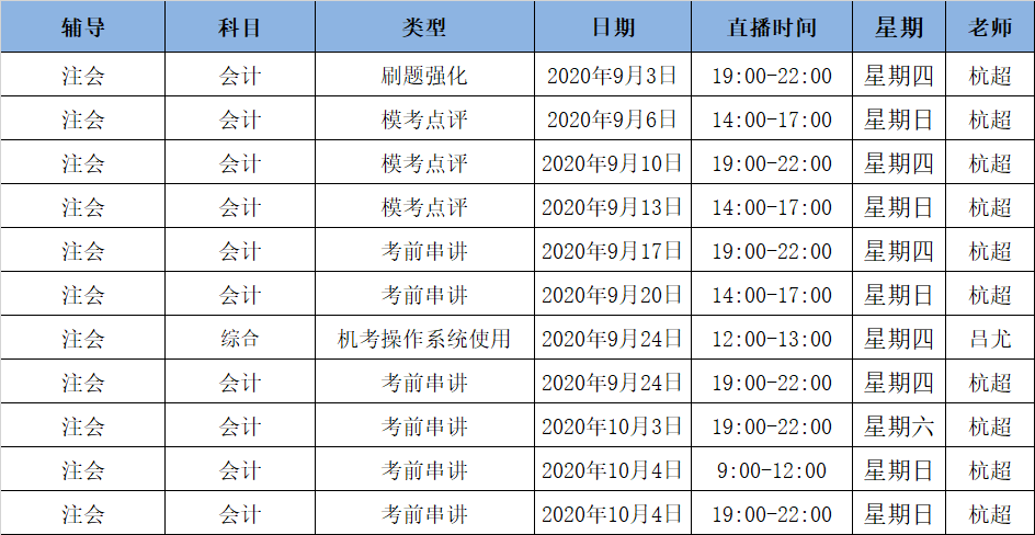 2020注會《會計》C位奪冠課表來了！