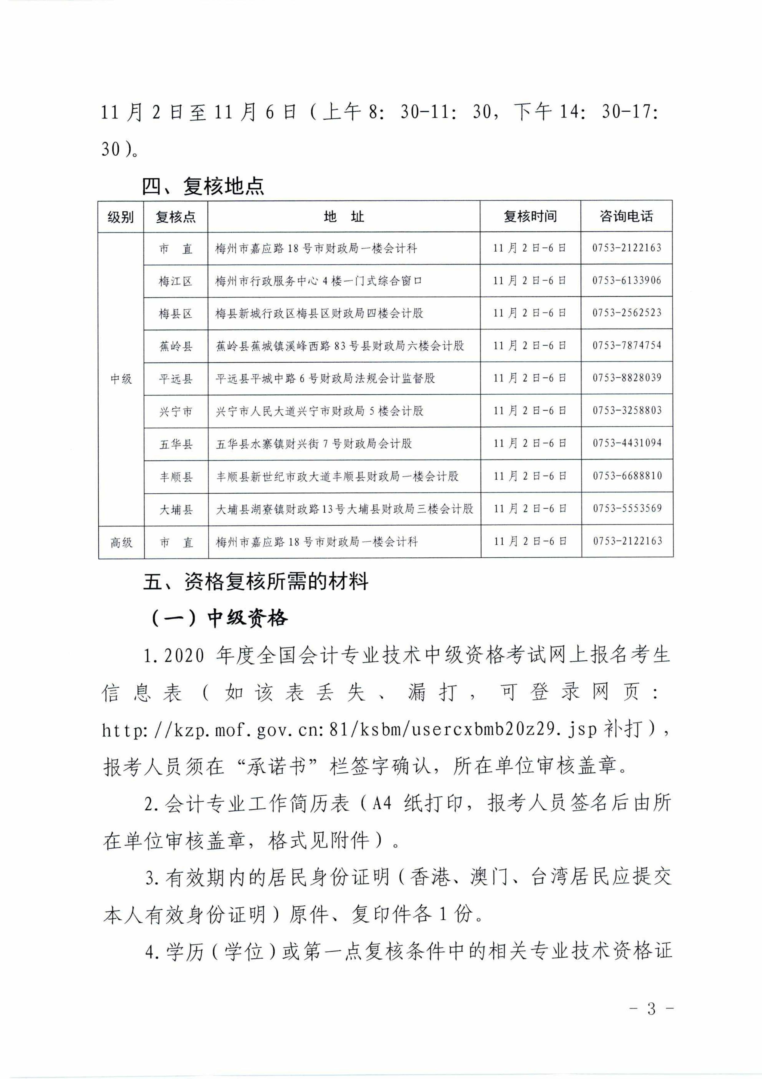 廣東梅州2020中級會計職稱考試考后資格審核通知