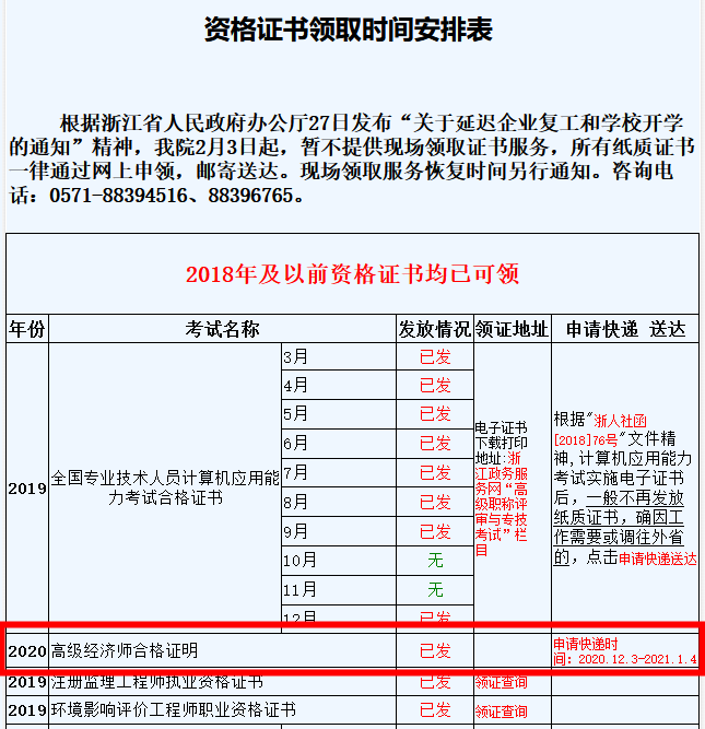 浙江2020高級(jí)經(jīng)濟(jì)師合格證明領(lǐng)取