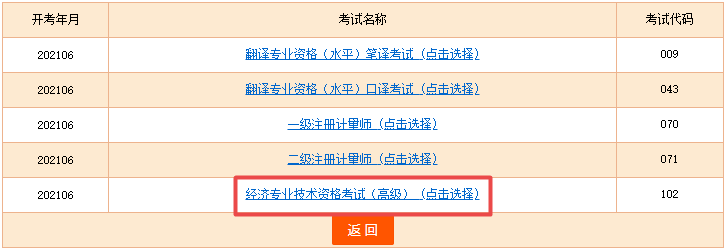 選擇“經(jīng)濟(jì)專業(yè)技術(shù)資格考試（高級(jí)）”