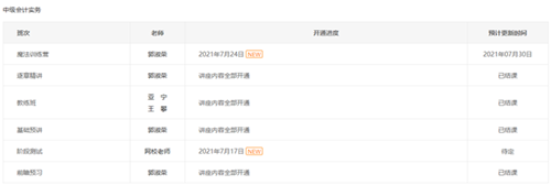 中級會計職稱2021年VIP簽約特訓(xùn)班08月份課表>
