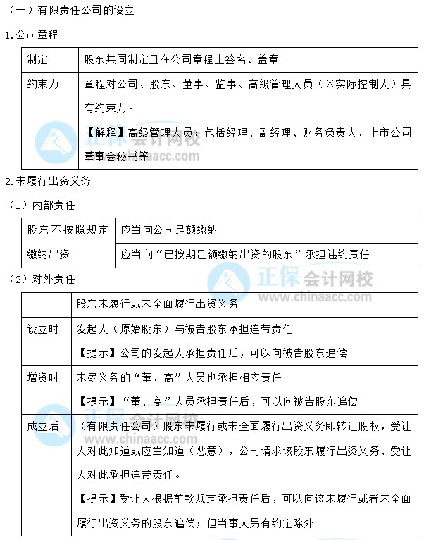 【30天預習計劃】中級會計經濟法知識點4：有限責任公司