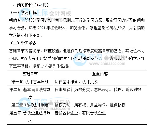 【考生必看】注會經(jīng)濟法預習階段學習重點&備考計劃（1-2月）