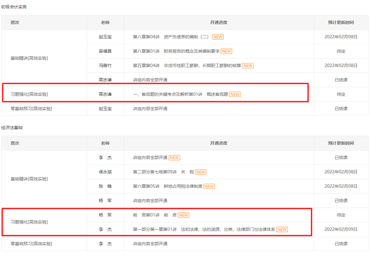 所有考生請注意！初級會計習(xí)題強化階段課程已更新！