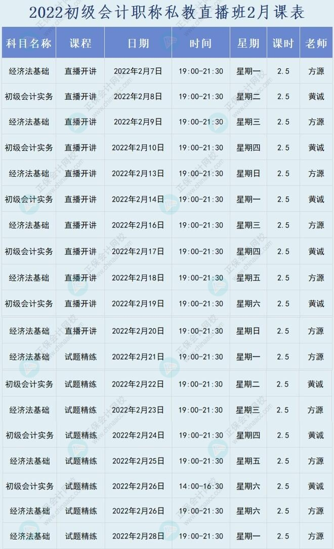 來(lái)啦！2022年初級(jí)會(huì)計(jì)職稱(chēng)私教直播班課程安排表來(lái)啦！