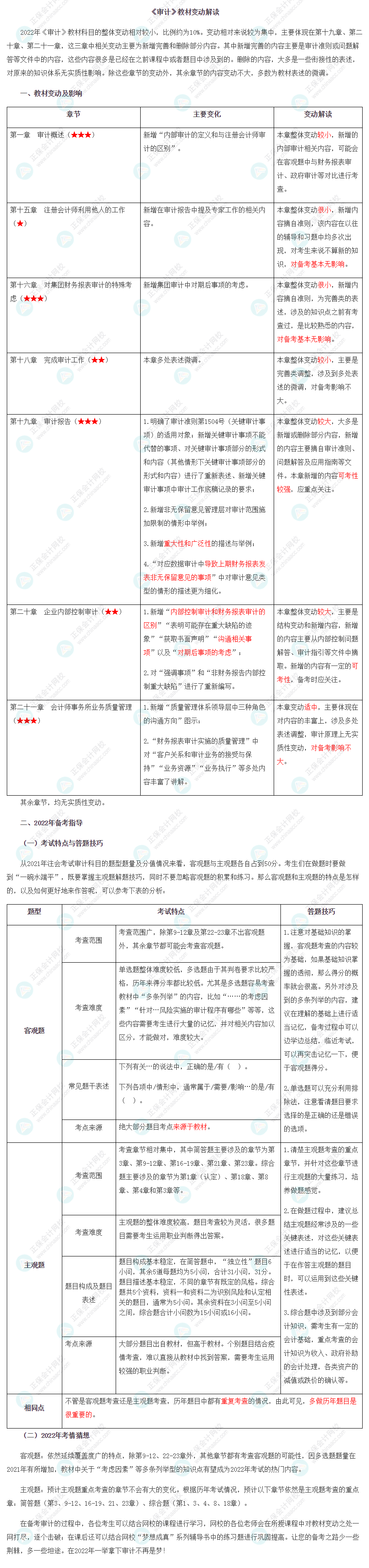 審計教材變動解讀