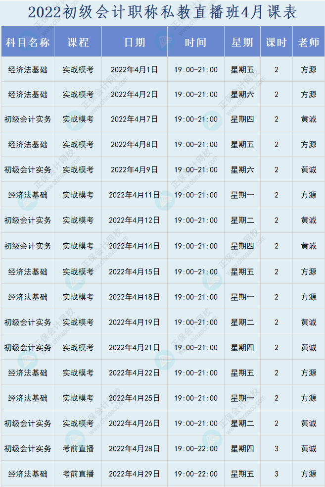 來(lái)啦！2022年初級(jí)會(huì)計(jì)職稱(chēng)私教直播班課程安排表來(lái)啦！