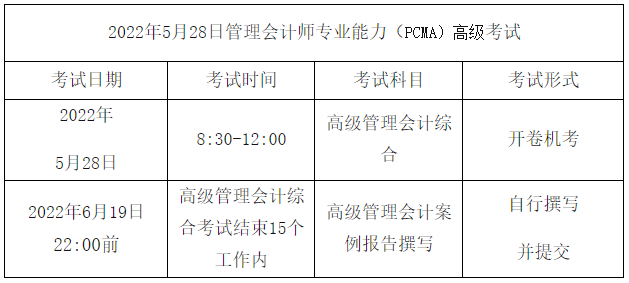 PCMA高級考試安排