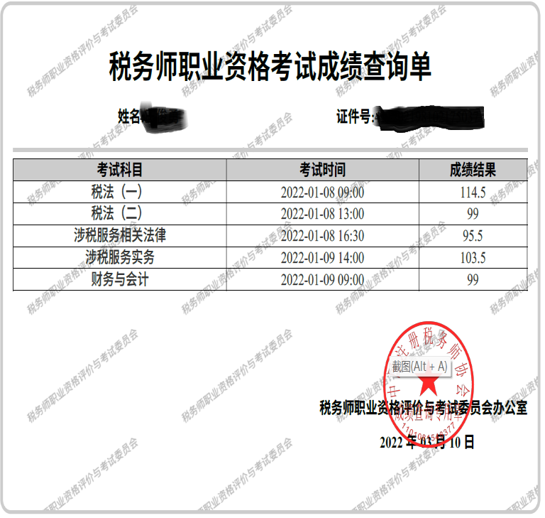 稅務師考試成績單