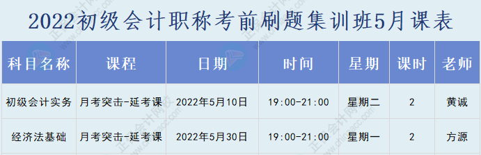 速看！2022初級會計(jì)職稱考前刷題集訓(xùn)班課表已出爐！