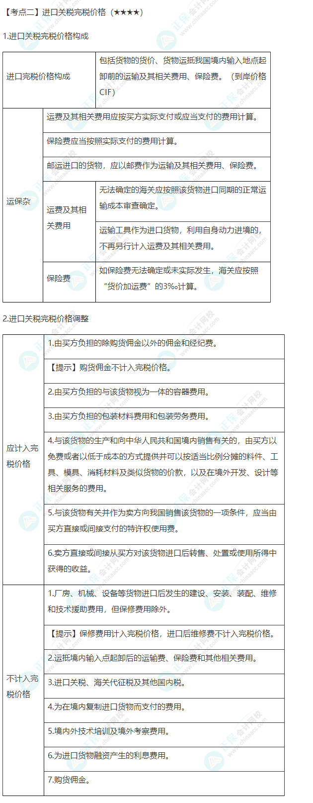 2022年注會《稅法》第七章高頻考點2：進口關稅完稅價格