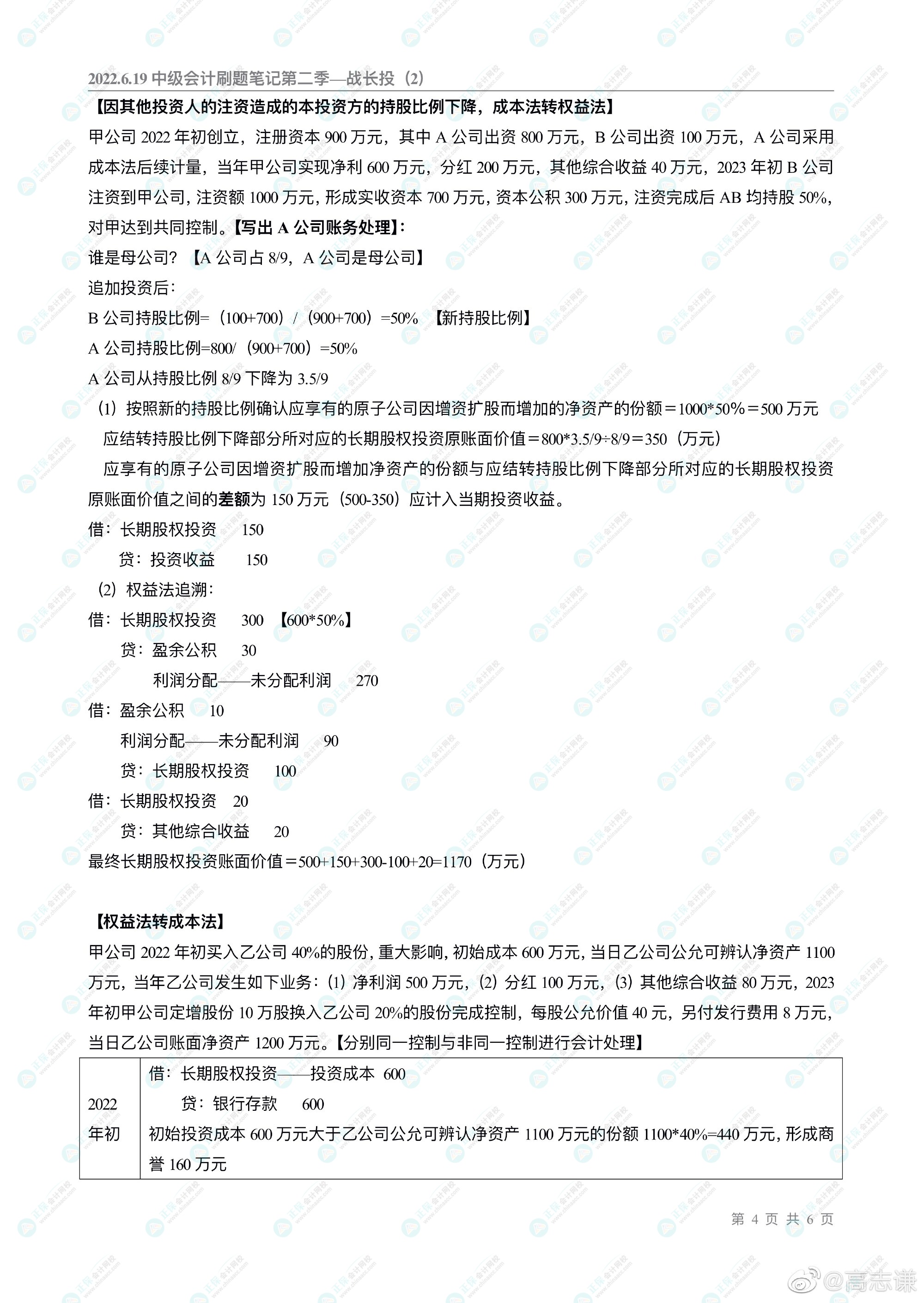 高志謙老師的中級會計刷題直播大家都看了嗎？