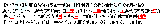 【速記口訣4】《中級會(huì)計(jì)實(shí)務(wù)》以賬面價(jià)值為基礎(chǔ)計(jì)量的非貨幣性資產(chǎn)交換的會(huì)計(jì)處理（涉及補(bǔ)價(jià)）