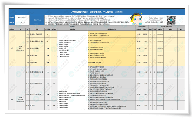 初級會計(jì)實(shí)務(wù)詳細(xì)學(xué)習(xí)計(jì)劃表-打卡表