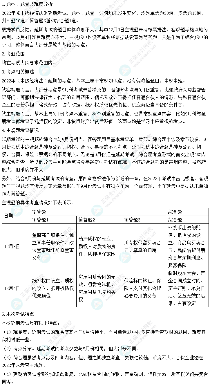 2022中級會計職稱《經(jīng)濟法》延考考情分析