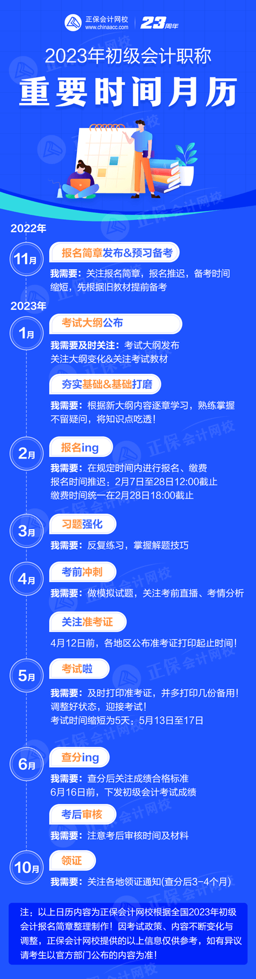 2023年初級(jí)會(huì)計(jì)職稱重要時(shí)間月歷已出爐！建議收藏~