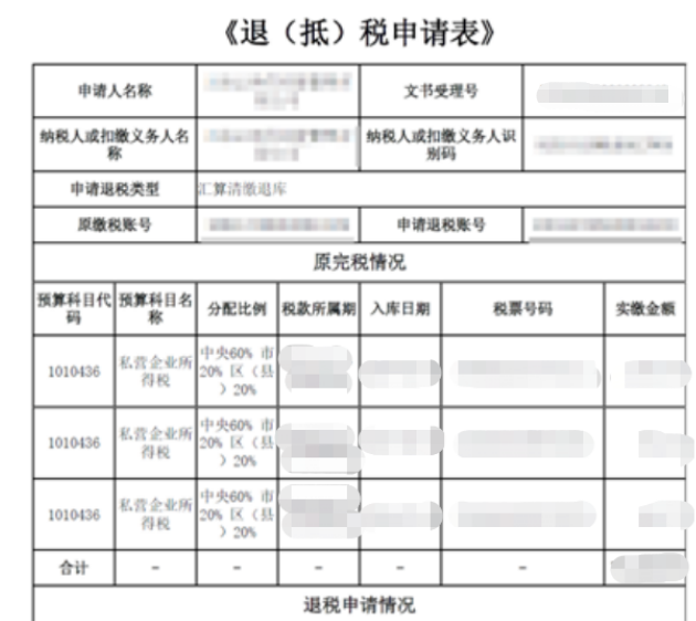 退（抵）稅申請表